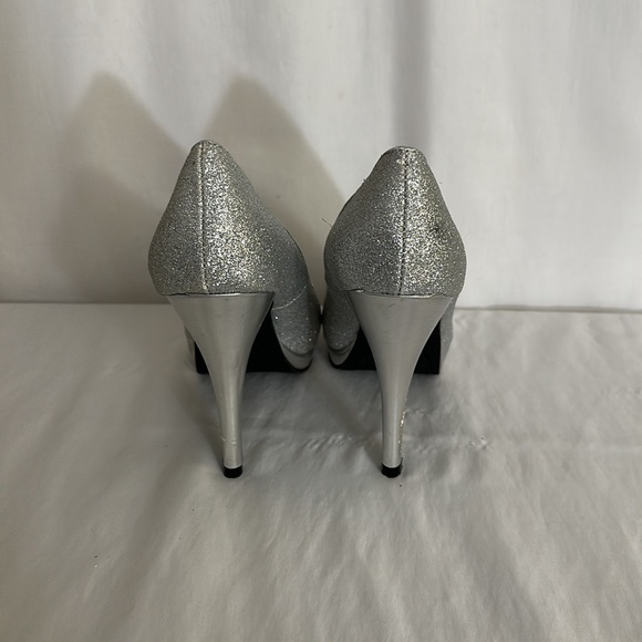 Rampage Silver Sparkle Peep Toe High Heels - Picture 4 of 9
